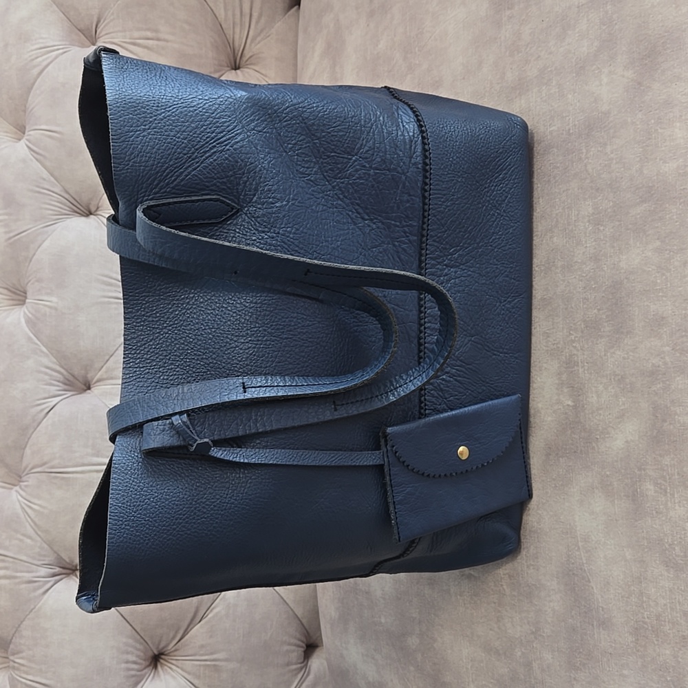 J. Crew Downing tote, navy blue leather tote
